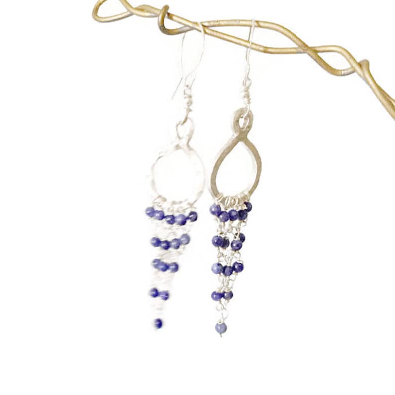 925 Sterling Silver Sodalite Silver Chandelier Earrings HALLMARKED Sodalite Earrings Long Hoop Earrings Sodalite Jewellery