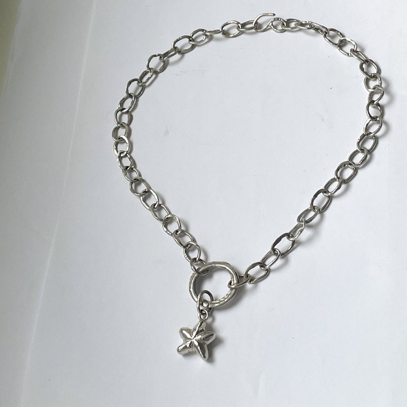 Sterilng Silver Statement Chain Necklace with Star Pendant Hallmarked image 1