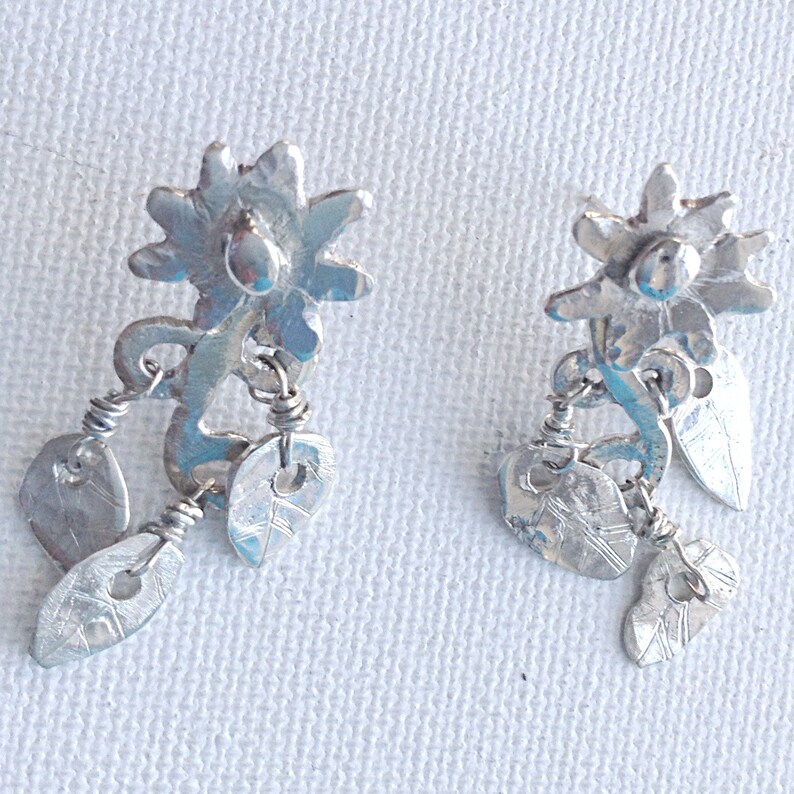 Silver Flower & Leaves Ear Jackets Cuffs, 925 Sterling Silver, 2-in-1 Convertible Earrings, Silver Ear Jackets image 3