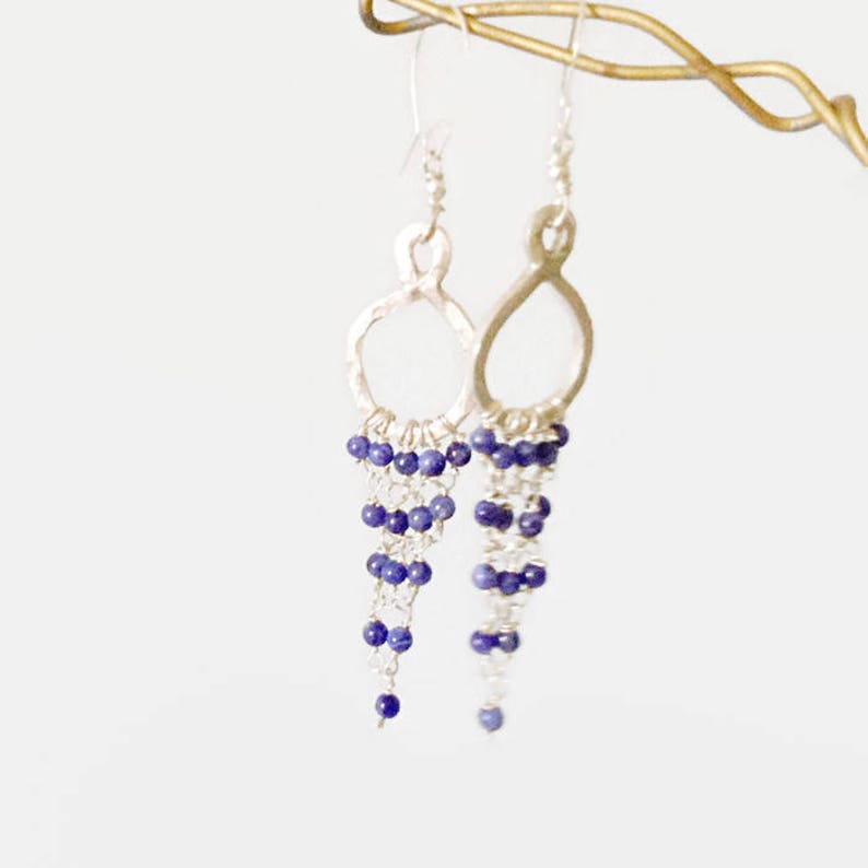 925 Sterling Silver Sodalite Silver Chandelier Earrings HALLMARKED Sodalite Earrings Long Hoop Earrings Sodalite Jewellery