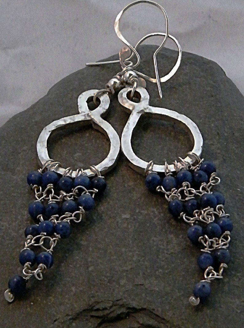 925 Sterling Silver Sodalite Silver Chandelier Earrings HALLMARKED Sodalite Earrings Long Hoop Earrings Sodalite Jewellery