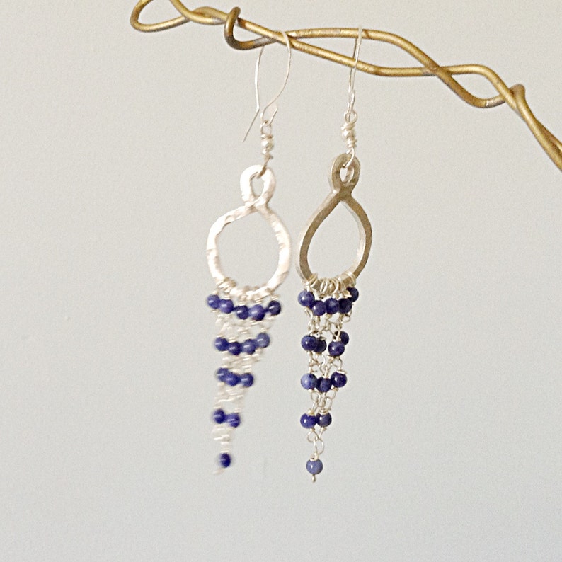 925 Sterling Silver Sodalite Silver Chandelier Earrings HALLMARKED Sodalite Earrings Long Hoop Earrings Sodalite Jewellery