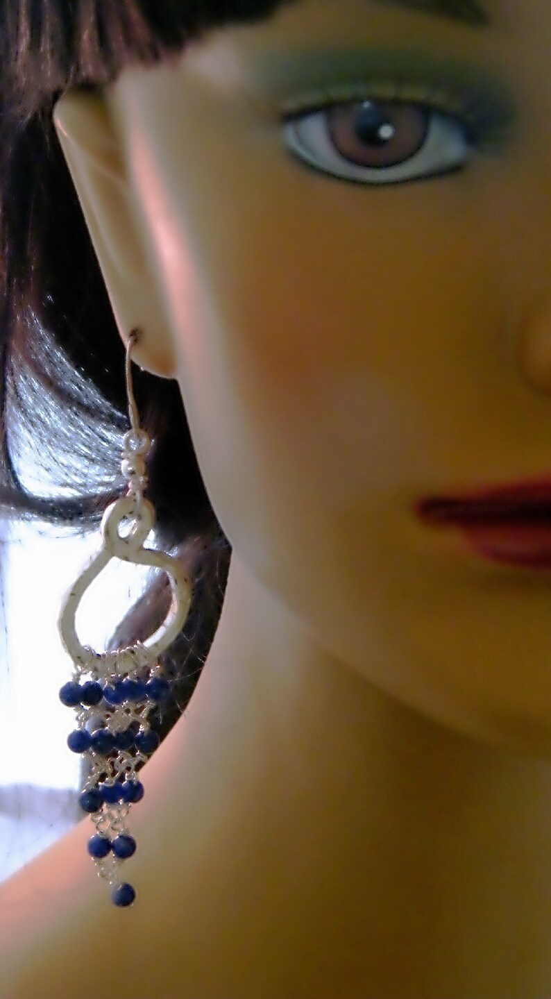 925 Sterling Silver Sodalite Silver Chandelier Earrings HALLMARKED Sodalite Earrings Long Hoop Earrings Sodalite Jewellery