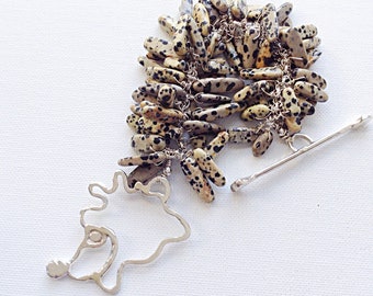 Dalmatian Jasper Cluster  Bracelet With Hedgehog Toggle , 925 Sterling Silver Chunky Gemstone Necklace - HALLMARKED