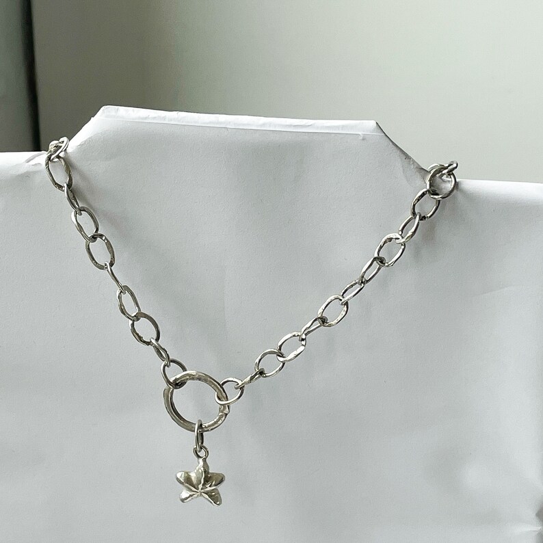 Sterilng Silver Statement Chain Necklace with Star Pendant Hallmarked image 6