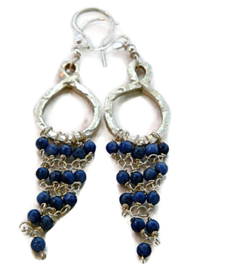 925 Sterling Silver Sodalite Silver Chandelier Earrings HALLMARKED Sodalite Earrings Long Hoop Earrings Sodalite Jewellery