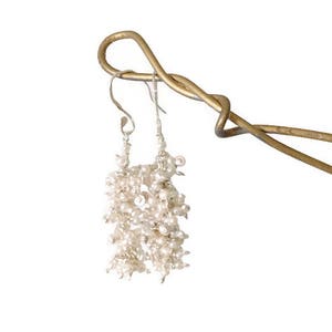 Long 925 Sterling Silver  Seed Pearl Cluster Earrings