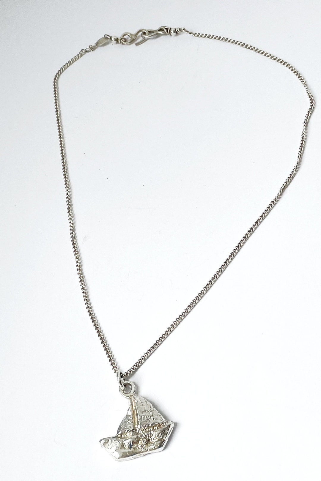 Silver Sailing Boat Pendant Necklace , 925 Sterling Silver, Nautical