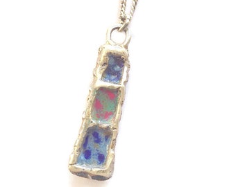 Sterling Silver Oblong Tower  Necklace  with Enamelling  - HALLMARKED