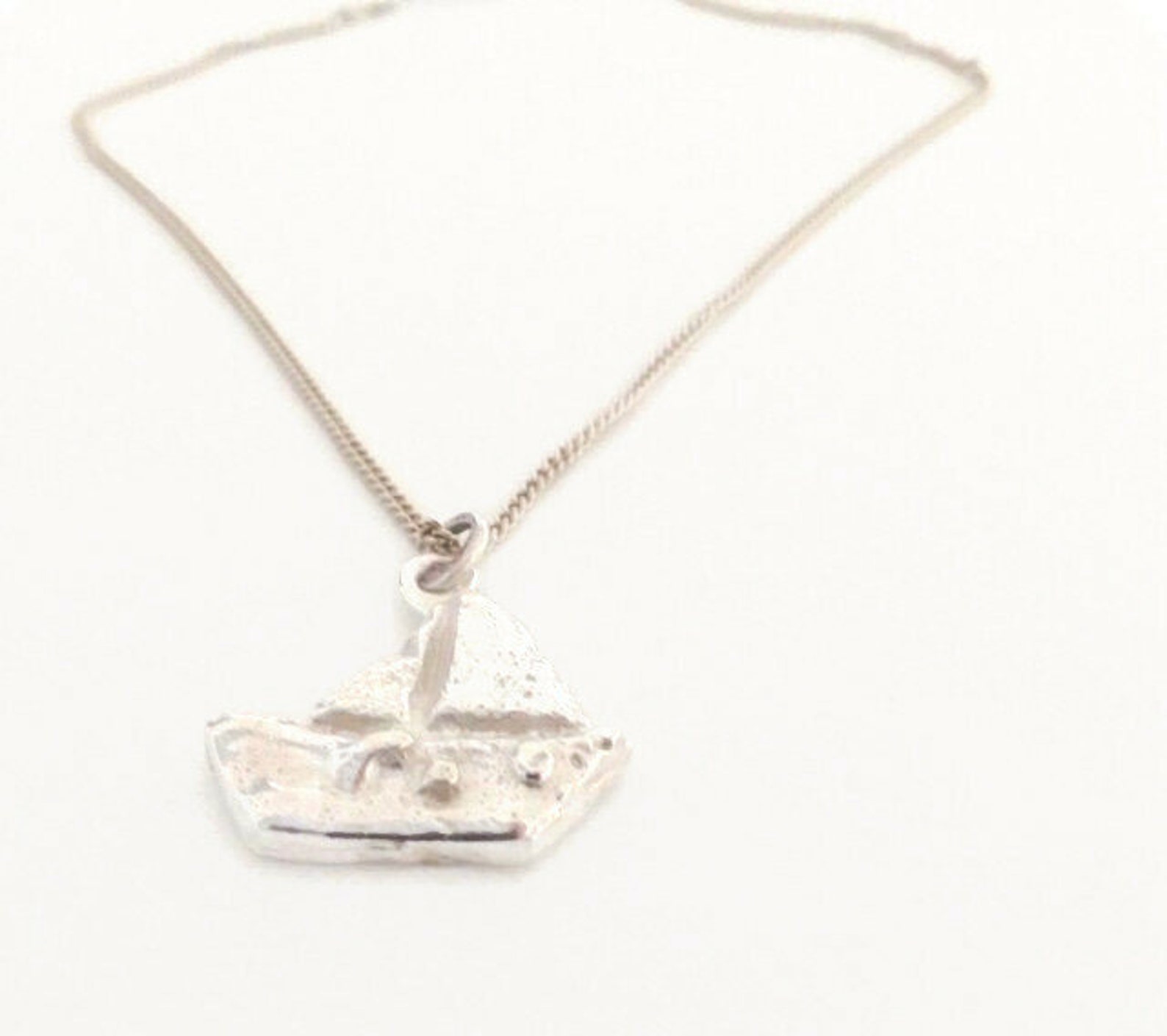 Silver Sailing Boat Pendant Necklace , 925 Sterling Silver, Nautical