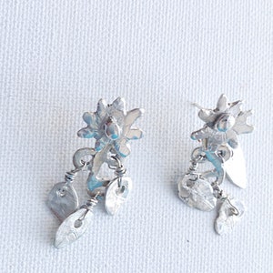 Silver Flower & Leaves Ear Jackets Cuffs, 925 Sterling Silver, 2-in-1 Convertible Earrings, Silver Ear Jackets image 4