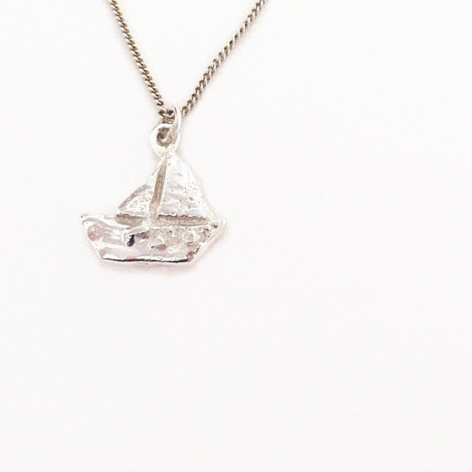 Silver Sailing Boat Pendant Necklace , 925 Sterling Silver, Nautical
