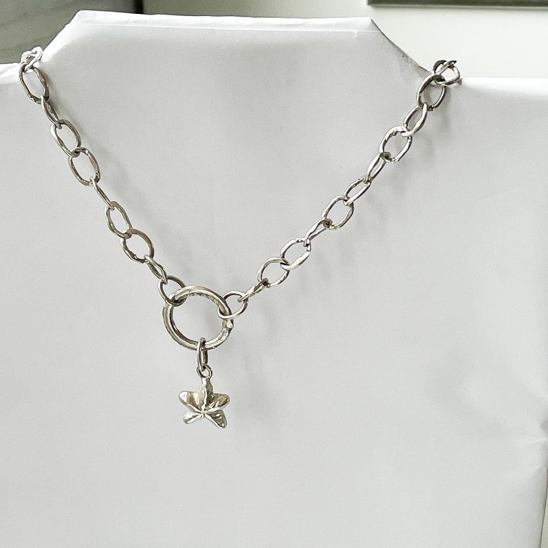 Sterilng Silver Statement Chain Necklace with Star Pendant Hallmarked image 7