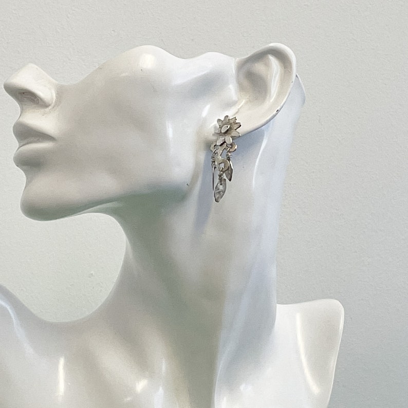 Silver Flower & Leaves Ear Jackets Cuffs, 925 Sterling Silver, 2-in-1 Convertible Earrings, Silver Ear Jackets image 10