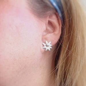 Silver Flower & Leaves Ear Jackets Cuffs, 925 Sterling Silver, 2-in-1 Convertible Earrings, Silver Ear Jackets image 2