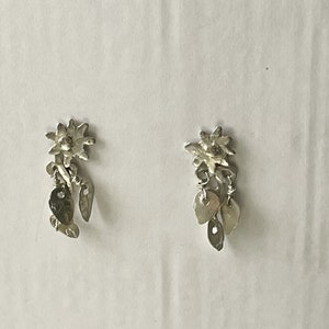 Silver Flower & Leaves Ear Jackets Cuffs, 925 Sterling Silver, 2-in-1 Convertible Earrings, Silver Ear Jackets image 7