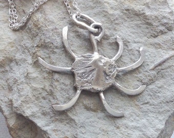 Silver Sun  Necklace, Sunburst Pendant, 925 Sterling Silver,Sunshine Necklace