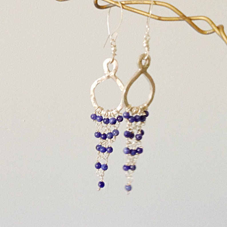 925 Sterling Silver Sodalite Silver Chandelier Earrings HALLMARKED Sodalite Earrings Long Hoop Earrings Sodalite Jewellery