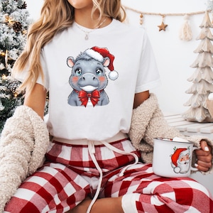 Camiseta Hipopótamo de Natal/ Camiseta Hipopótamo Fofo/ Roupas de Natal/ Camiseta Hipopótamo Engraçada