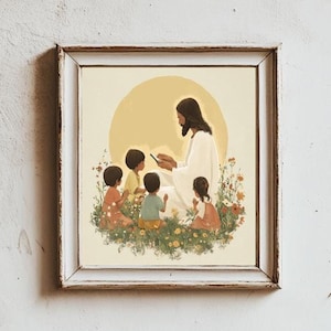 Jesus Teaching Children, Digital Christian Art, Christ and Kids Art, LDS Art, Digital Jesus Art, Bible Digital Wall Art, Christian Printable