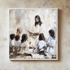 Jesus Teaching Children, Digital Christian Art, Christ and Kids Art, LDS Art, Digital Jesus Art, Bible Digital Wall Art, Christian Printable