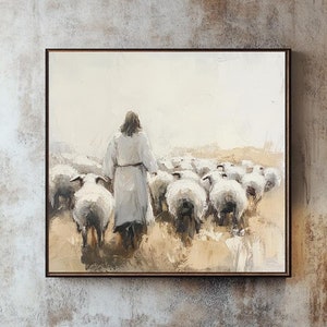 Jesus Leaves the 99, DIGITAL PRINT, Jesus Art, Bible Art, Jesus Good Shepherd, WALL Art, Rejoices over One Lost Sheep, Contemporary Wall art