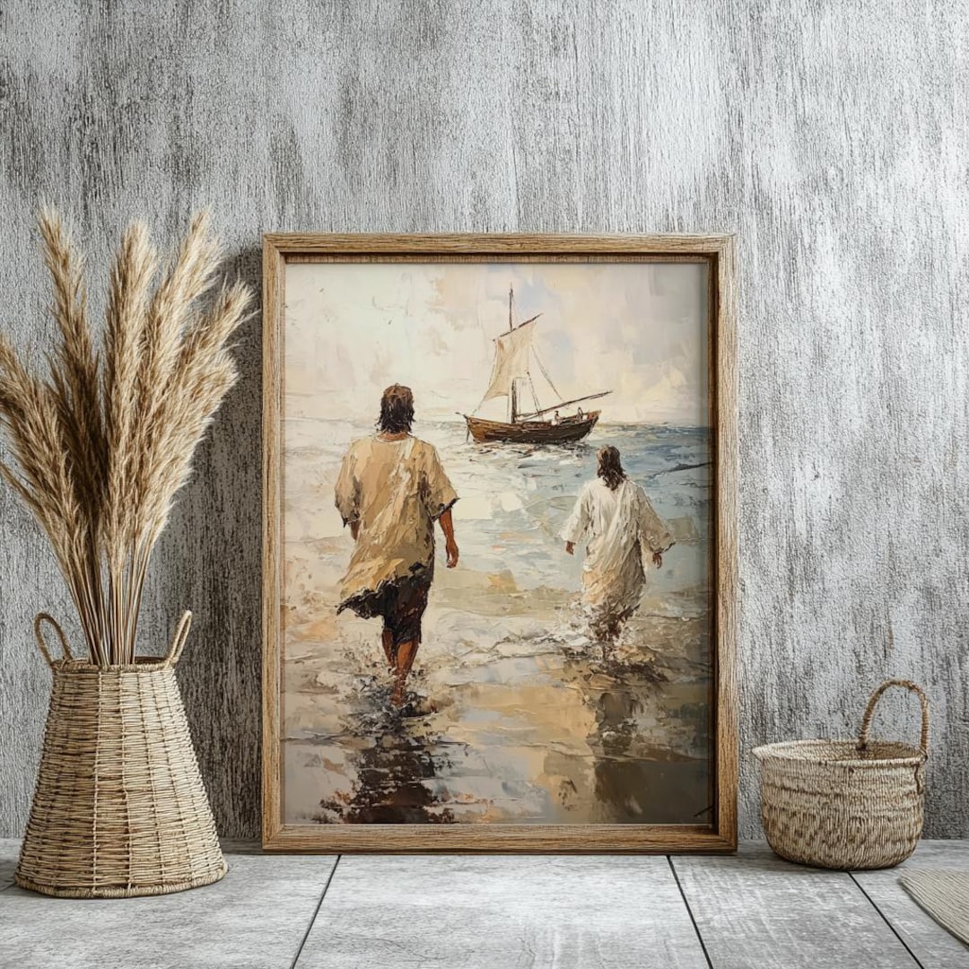 Jesus and Peter Walk on Water DIGITAL DOWNLOAD, Bible Art, Modern Bible ...