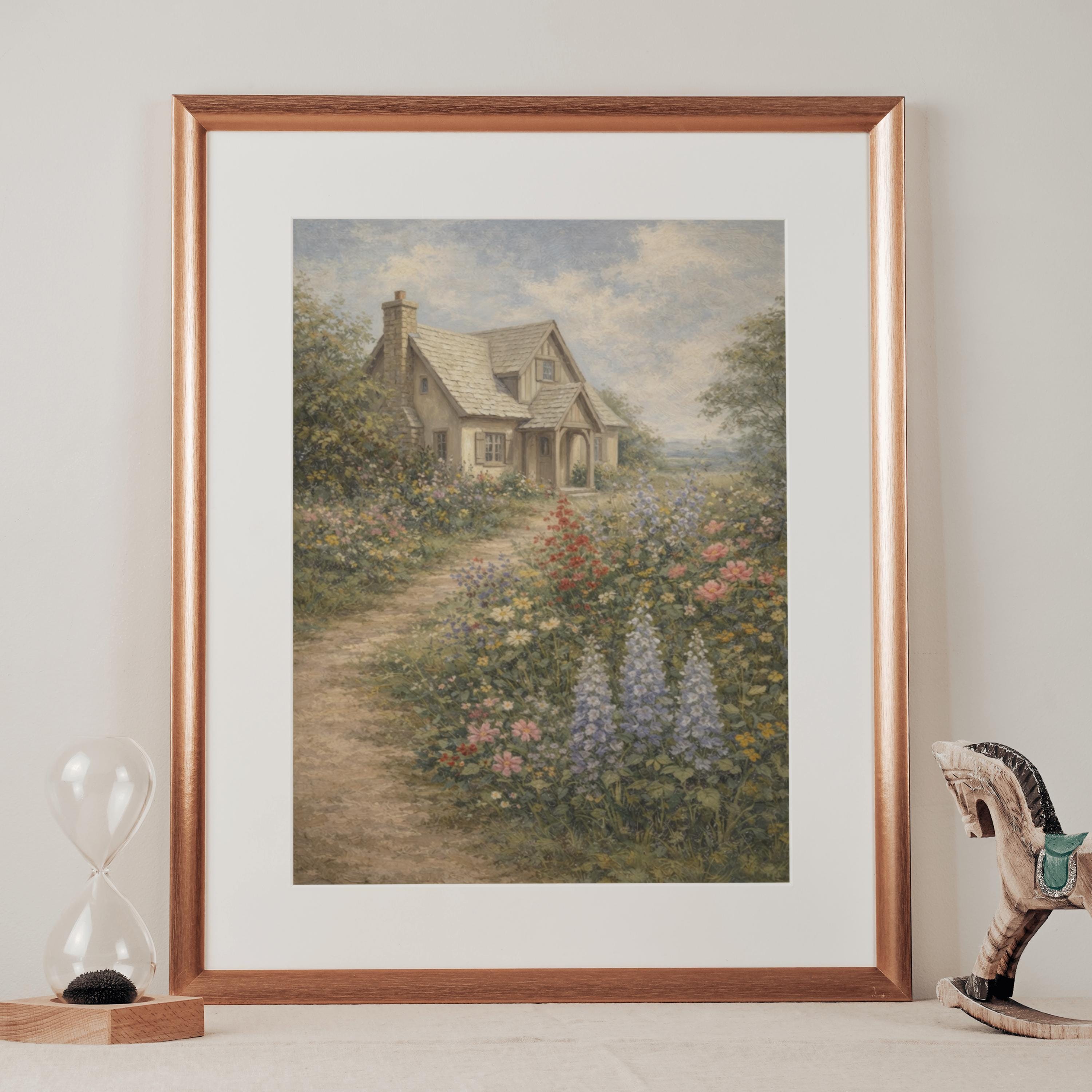 Printable Cottage Garden Wall Art, Spring Landscape Painting Print ...