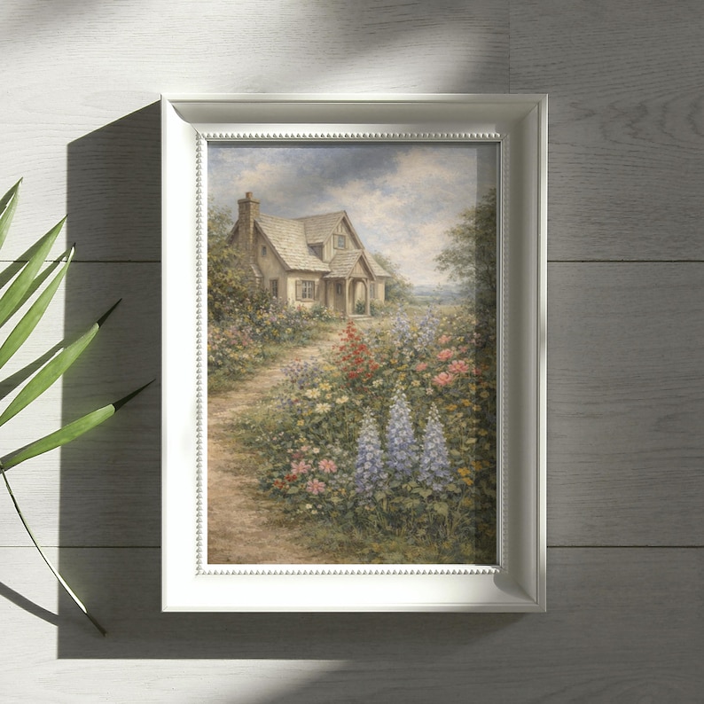 Printable Cottage Garden Wall Art, Spring Landscape Painting Print ...