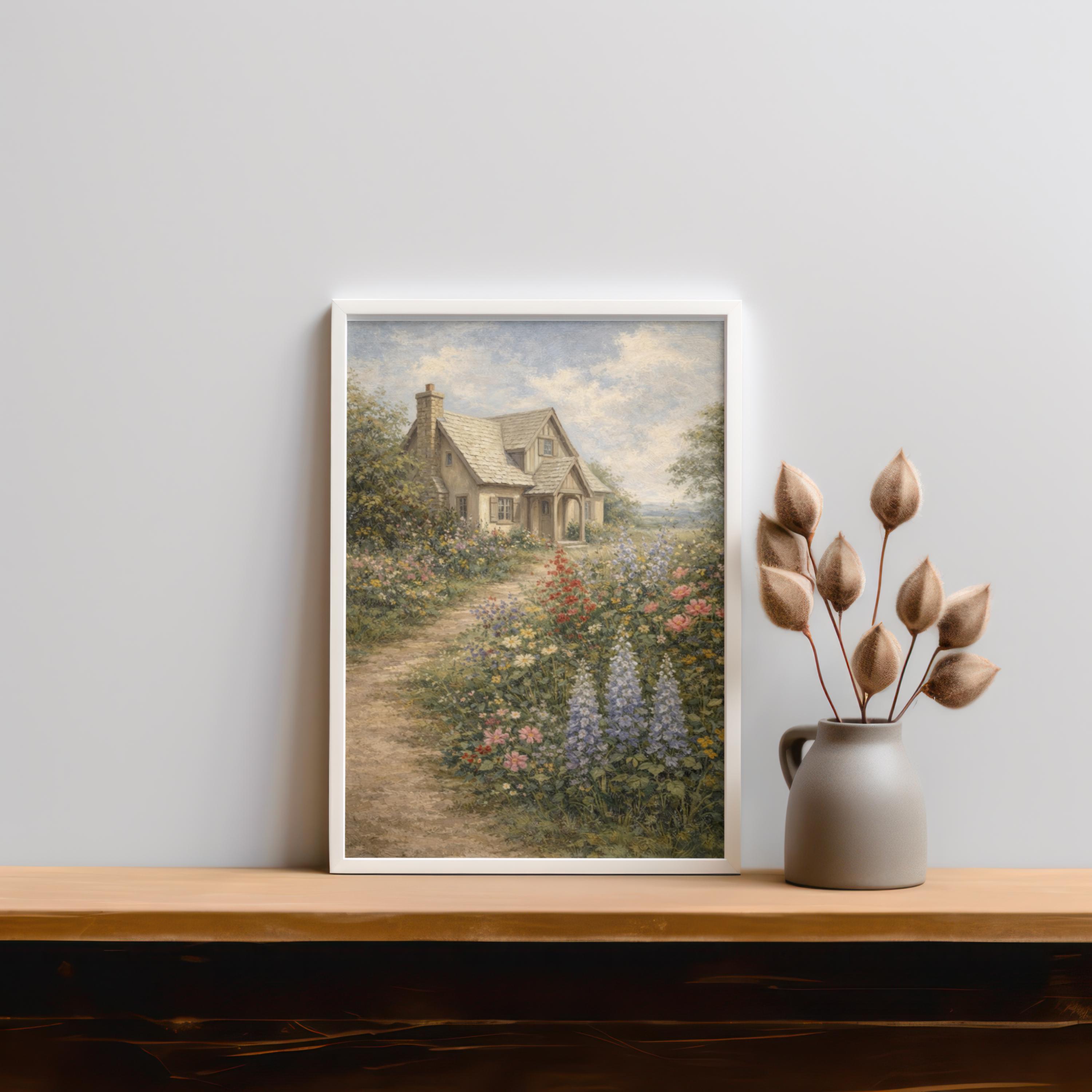 Printable Cottage Garden Wall Art, Spring Landscape Painting Print ...