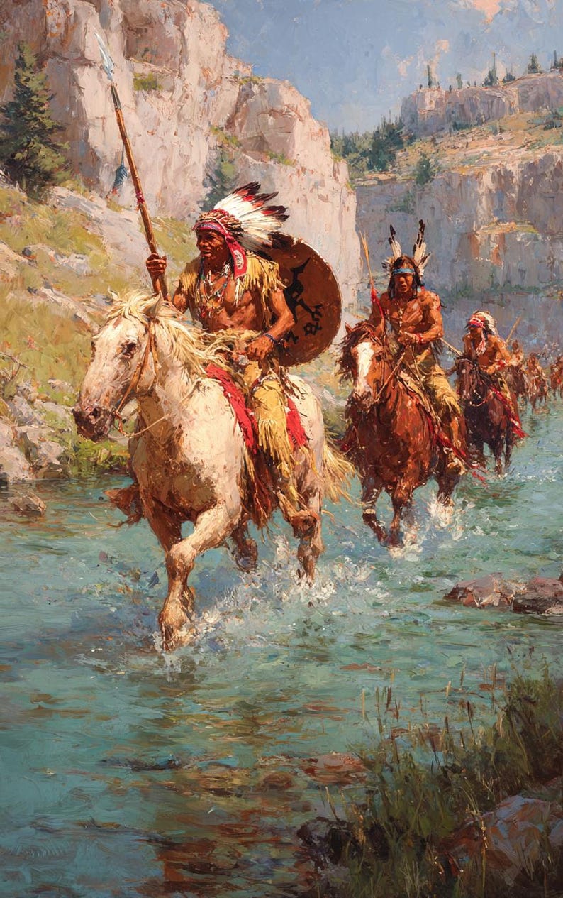 Native American Warrior Horseback Oil Painting - Etsy