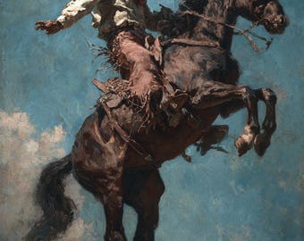 Bucking Cowboy - 60x40 inches, Ölgemälde, Western Rodeo Wandkunst, Rustikale Ranch Dekor, Wilder Westen Leinwand Kunstwerk,