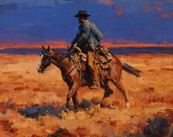 馬に乗ったカウボーイ牧場主 - フィリップ グッドウィンの手描き油絵