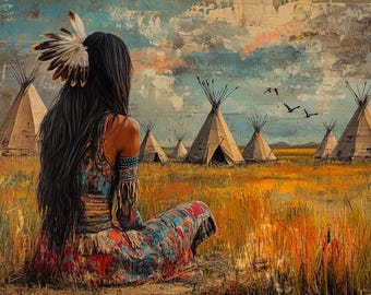 Ancestors Oil Painting on Canvas 48x33in Southwestern Art for Home Decor