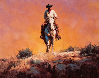 馬に乗ったカウボーイ牧場主 - フィリップ グッドウィンの手描き油絵