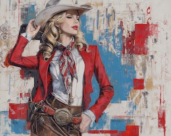 Cowgirl oljemålning – Original västerländsk konst,