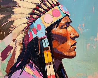 Warrior- oil painting on canvas- western art- home decor, size 36x36 inches