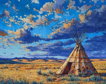 Tipi-olieverfschilderij op canvas – zuidwestenlandschapskunst, 36 x 36