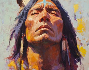 Warrior- oil painting on canvas- western art- home decor, size 36x36 inches
