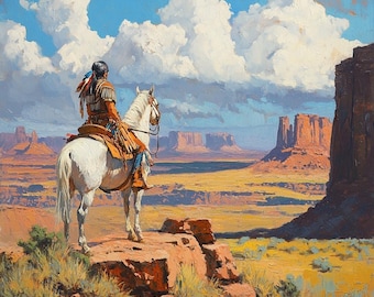 ネイティブアメリカンの肖像画油絵、アメリカインディアンの風景画の壁