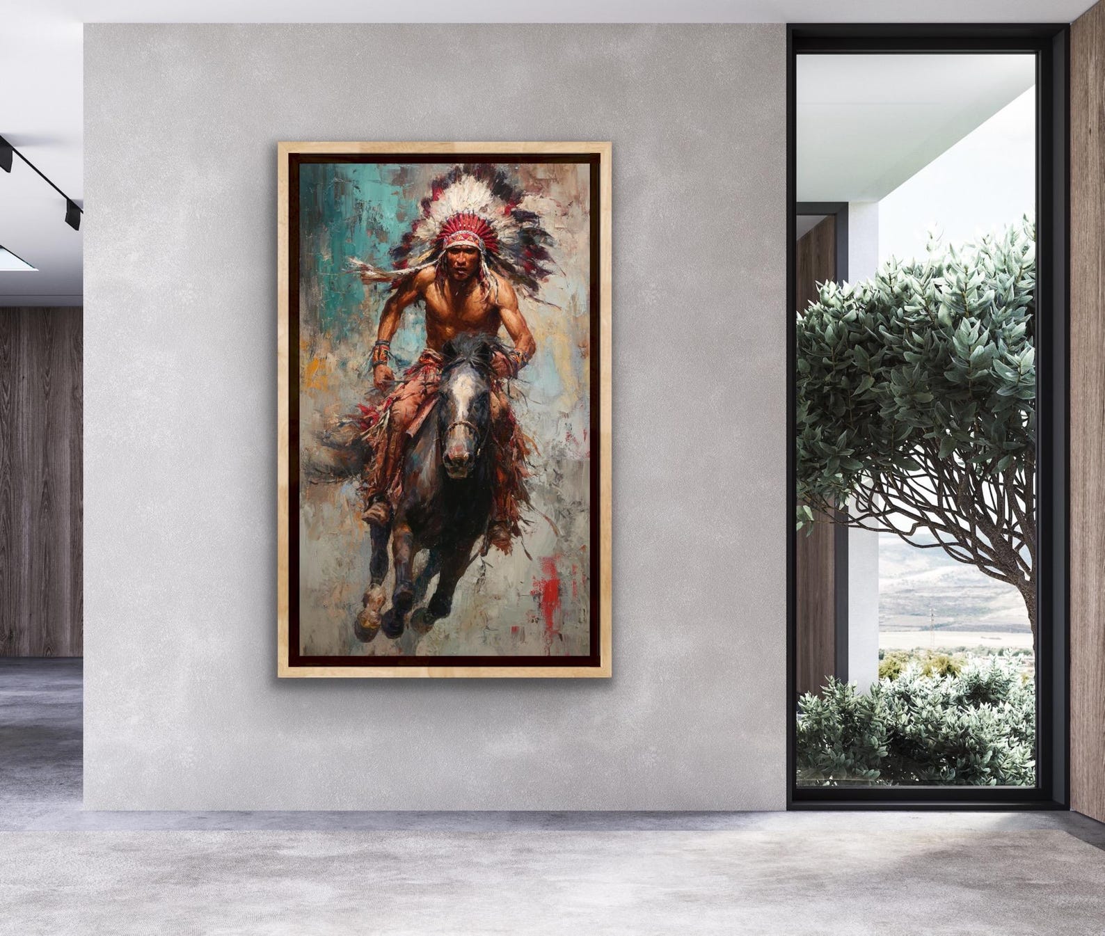 Native American Warrior on Horseback — Original Oil Painting on Canvas ...