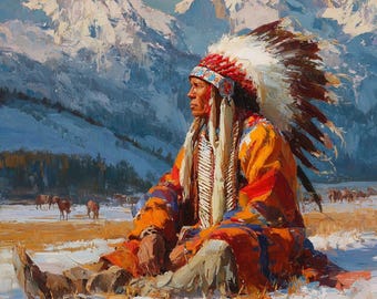 Native American Chief Oil Painting