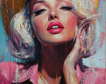 Marilyn Monroe Cowgirl Painting | Western Pop Art Portrait | Glamorous Western Wall Art-48x24  inches