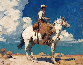 Cowboy Oil Painting on Canvas: Western Art, 36x36 inches