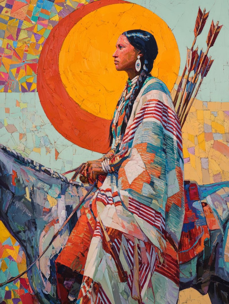 Native American Oil Painting Warrior Woman Horse Art - Etsy