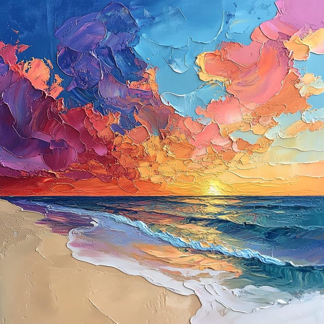 Abstract Beach Painting- Oil Painting on Canvas 36x36 Inches Coastal ...