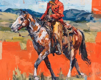 馬に乗ったカウボーイ牧場主 - フィリップ グッドウィンの手描き油絵