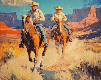 Cowboy Oil Painting on Canvas: Western Art, 36x36 inches
