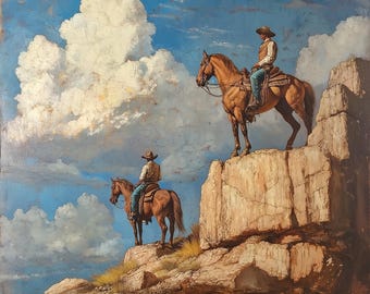 Cowboys Oil Painting on Canvas: Western Adventure Art, 36x36 inches