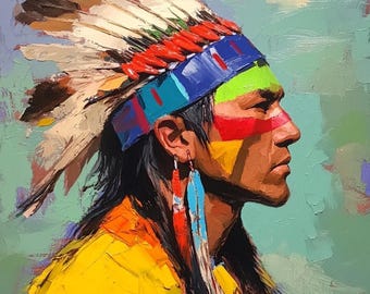 Warrior- oil painting on canvas- western art- home decor, size 36x36 inches